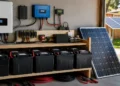 DIY solar battery storage system connected to solar panels for home backup power