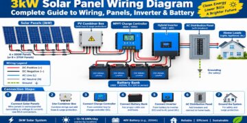 3kW solar panel wiring diagram showing solar panels inverter battery and home electrical panel
