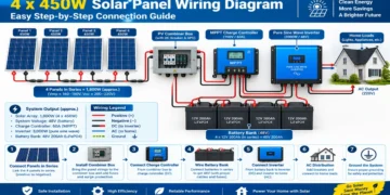 4x 450W solar panel wiring diagram showing series parallel and inverter connections