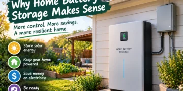 Residential battery storage system connected to solar panels for home energy backup
