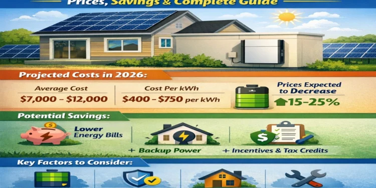Solar battery storage system cost in 2026 for home solar energy