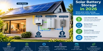 Solar battery storage system connected to home solar panels