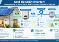 Grid tie solar inverter connected to residential solar panels and the utility grid