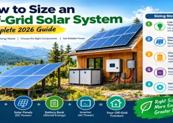 Off-grid solar system with solar panels battery storage and inverter for a home