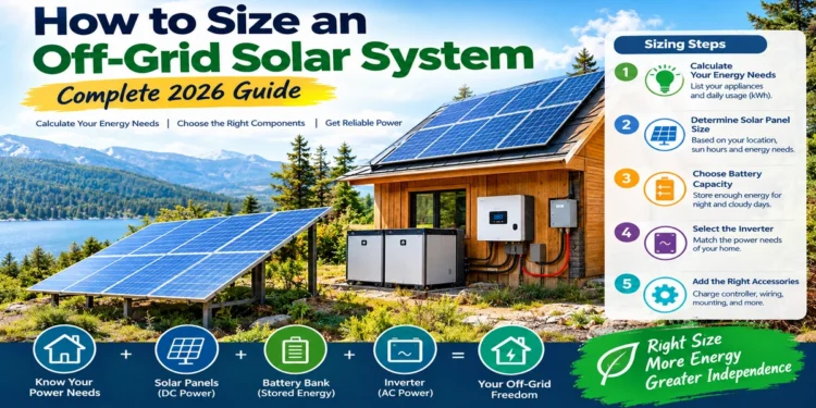 Off-grid solar system with solar panels battery storage and inverter for a home