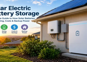 Solar electric battery storage system connected to residential solar panels