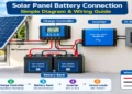 Solar panel battery connection with rooftop solar panels inverter and home battery storage
