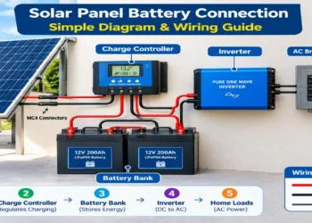 Solar panel battery connection with rooftop solar panels inverter and home battery storage