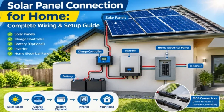 Solar panel connection for home with rooftop panels, inverter and electrical panel