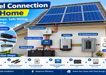 Solar panel connection for home with rooftop panels inverter and electrical panel