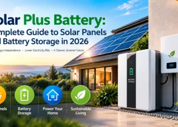 Solar plus battery system with rooftop solar panels and home battery storage