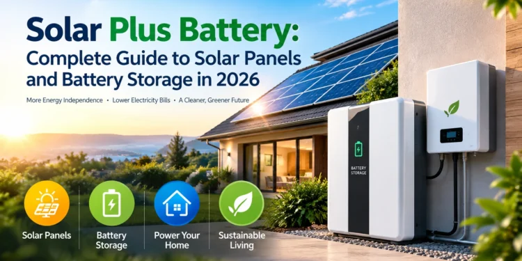 Solar plus battery system with rooftop solar panels and home battery storage