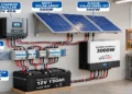 Solar power system with battery storage installed on a modern home