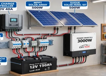 Solar power system with battery storage installed on a modern home