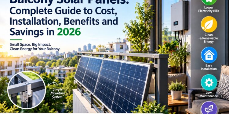 Balcony solar panels installed on an apartment railing to generate renewable electricity