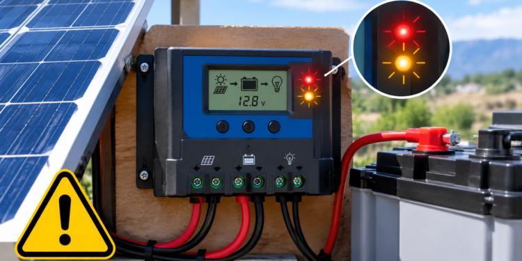 Solar charge controller flashing red and yellow warning lights