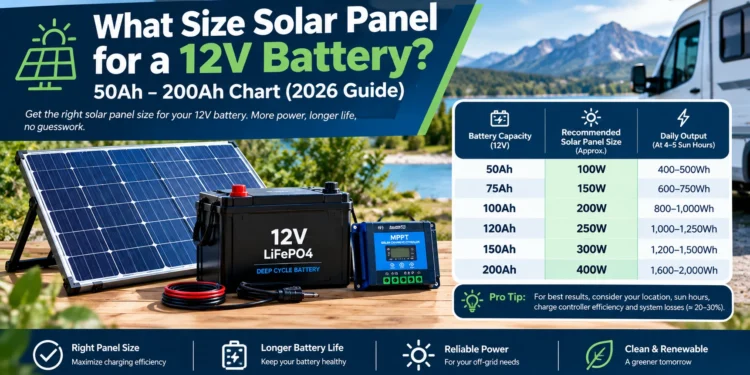 What Size Solar Panel for a 12V Battery? 50Ah–200Ah Chart (2026 Guide)